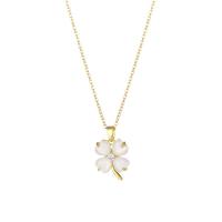 Stainless Steel Jewelry Necklace 304 Stainless Steel with Cats Eye with 1.97inch extender chain Four Leaf Clover 18K gold plated fashion jewelry & micro pave cubic zirconia & for woman Sold Per Approx 15.75 Inch Strand