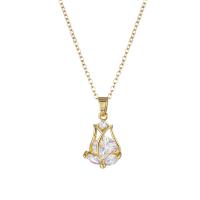 Stainless Steel Jewelry Necklace 304 Stainless Steel with 1.97inch extender chain Tulip Vacuum Plating fashion jewelry & micro pave cubic zirconia & for woman golden Sold Per Approx 15.75 Inch Strand
