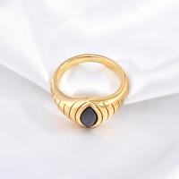 Titanium Steel Finger Ring 18K gold plated & micro pave cubic zirconia & for woman golden Sold By PC