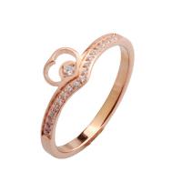 Titanium Steel Finger Ring, Heart, Vacuum Ion Plating, different size for choice & for woman & with rhinestone, rose gold color, Sold By PC