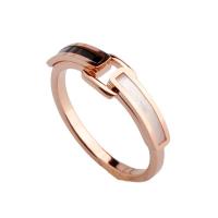 Titantium Steel prst prsten, Titanium ocel, s Black Shell & White Shell, módní šperky & různé velikosti pro výběr & pro ženy, růže zlatá barva, Prodáno By PC