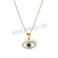 Evil Eye Jewelry Necklace, 304 Stainless Steel, with 1.97inch extender chain, Vacuum Plating, fashion jewelry & micro pave cubic zirconia & for woman, golden, 14x14mm, Sold Per Approx 15.75 Inch Strand