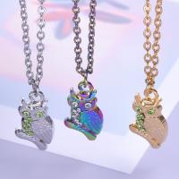 Stainless Steel Jewelry Necklace 304 Stainless Steel Owl Vacuum Ion Plating fashion jewelry & for woman & with rhinestone Length Approx 50 cm Sold By PC