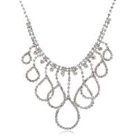 Tibetan Style Jewelry Sets, earring & necklace, with 16cm extender chain, silver color plated, for woman & with rhinestone & hollow, nickel, lead & cadmium free, 2.2cm,5cm,1.2x4cm, Length:33 cm, Sold By Set