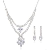 Zinc Alloy Jewelry Sets earring & necklace with 14cm extender chain silver color plated for woman & with rhinestone nickel lead & cadmium free  Length 34 cm Sold By Set