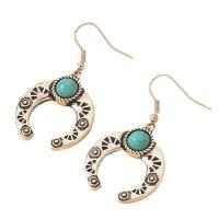 Boucles d'oreilles en alliage de zinc, avec turquoise, Placage de couleur argentée, bijoux de mode & style folk & pour femme, vert, 25x46mm, Vendu par paire