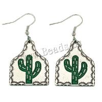 Zinc Alloy Drop Earrings Opuntia Stricta silver color plated fashion jewelry & for woman & enamel green Sold By Pair