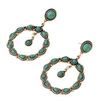 Boucles d'oreilles en alliage de zinc, avec turquoise, Placage de couleur d'or, bijoux de mode & pour femme, vert, 38x59mm, Vendu par paire