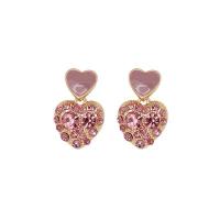 Zinc Alloy Drop Earrings Heart plated fashion jewelry & for woman & with rhinestone 28mm Sold By Pair