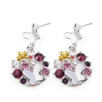 Zinc Alloy Drop Earrings with Cubic Zirconia Butterfly silver color plated fashion jewelry & for woman Sold By Pair