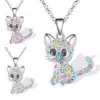 Zinc Alloy Jewelry Necklace Cat silver color plated fashion jewelry & for woman & with rhinestone Length 50 cm Sold By Pair