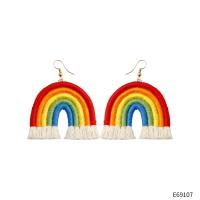 Øreringe smykker, Bomuldsgarn, Rainbow, mode smykker & for kvinde, flere farver til valg, 55x70mm, Solgt af par