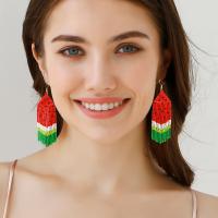 Mode-Fringe-Ohrringe, Seedbead, Wassermelone, Modeschmuck & für Frau, rot, 30x100mm, verkauft von Paar
