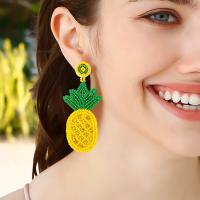 Earring Jewelry, Seedbead, Pineapple, fashion jewelry & for woman, yellow, 33x78mm, Sold By Pair