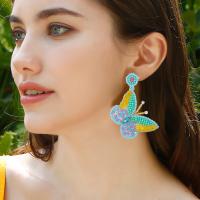 Earring Jewelry Seedbead Butterfly fashion jewelry & for woman & with rhinestone Sold By Pair