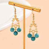 Boucles d'oreilles en alliage de zinc, avec turquoise, bijoux de mode & pour femme, couleurs mélangées, 20x61mm, Vendu par paire