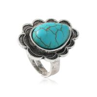Tibetan Style Finger Ring, with turquoise, antique silver color plated, fashion jewelry & for woman, green, 28mm, Inner Diameter:Approx 17mm, Sold By Pair