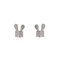 Cubic Zirconia Micro Pave Brass Earring Rabbit plated fashion jewelry & micro pave cubic zirconia & for woman nickel lead & cadmium free Sold By Pair