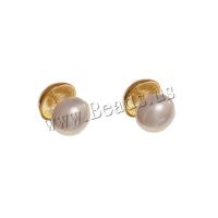 Brass Stud Earring with Plastic Pearl Round gold color plated fashion jewelry & for woman nickel lead & cadmium free Sold By Pair