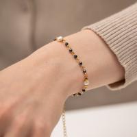 Stainless Steel Jewelry Bracelet, 304 Stainless Steel, with Freshwater Pearl & Crystal, with 6cm extender chain, plated, fashion jewelry, golden, 5.10mm, Length 15 cm, Sold By PC