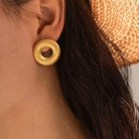 Edelstahl Ohrringe, 304 Edelstahl, rund, plattiert, Modeschmuck, goldfarben, 25.40mm, verkauft von Paar