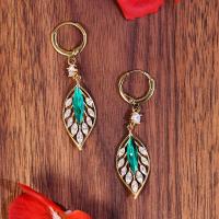 Zinc Alloy Drop Earrings Leaf fashion jewelry & for woman & with rhinestone nickel lead & cadmium free Sold By Pair