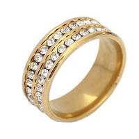 Rhinestone-Edelstahl -Finger-Ring, 304 Edelstahl, plattiert, verschiedene Größen vorhanden & Micro pave Strass & für Frau, keine, verkauft von PC