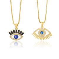 Evil Eye Schmuck Halskette, Messing, plattiert, verschiedene Stile für Wahl & Micro pave Zirkonia & für Frau, Goldfarbe, verkauft von PC
