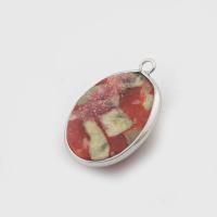 Natural Imperial Jasper Pendants Impression Jasper with Brass Oval silver color plated DIY mixed colors Sold By PC