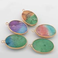 Natural Imperial Jasper Pendants Impression Jasper with Brass Flat Oval gold color plated DIY Sold By PC