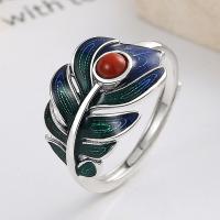 925 Sterling Silver Finger Rings, with Yunnan Red Agate, Feather, Antique finish, fashion jewelry & for woman & epoxy gel, nickel, lead & cadmium free, 13mm, Sold By PC
