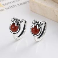 925 Sterling Silver Lever Back Earring, with Yunnan Red Agate, Antique finish, fashion jewelry & for woman, nickel, lead & cadmium free, 8mm, Inner Diameter:Approx 11mm, Sold By Pair