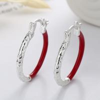 925 Sterling Silver Hoop Earrings bright silver color plated fashion jewelry & for woman nickel lead & cadmium free 2.8mm Inner Approx 19mm Sold By Pair