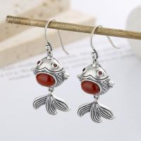 925 Sterling Silver Drop &  Dangle Earrings with Yunnan Red Agate Goldfish Antique finish fashion jewelry & for woman nickel lead & cadmium free Sold By Pair
