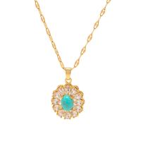 Stainless Steel Jewelry Necklace 304 Stainless Steel with turquoise with 2.36inch extender chain Vacuum Ion Plating fashion jewelry & micro pave cubic zirconia & for woman golden 21.20mm Length Approx 15.75 Inch Sold By PC