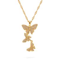 Stainless Steel Jewelry Necklace 304 Stainless Steel with 2.36inch extender chain Butterfly 18K gold plated fashion jewelry & micro pave cubic zirconia & for woman golden 32.90mm Length Approx 15.75 Inch Sold By PC