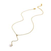 Stainless Steel Jewelry Necklace, 304 Stainless Steel, with Plastic Pearl, with 1.97inch extender chain, 18K gold plated, fashion jewelry & micro pave cubic zirconia & for woman, golden, Sold Per Approx 16.14 Inch Strand