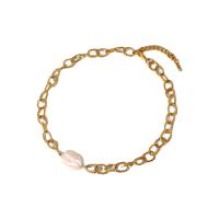 Stainless Steel Jewelry Necklace 304 Stainless Steel with Freshwater Pearl with 1.97inch extender chain 18K gold plated fashion jewelry & for woman golden Sold Per Approx 16.14 Inch Strand