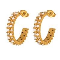Boucle d'oreille Acier Titane, avec perle de plastique, Placage, bijoux de mode & pour femme & avec strass, plus de couleurs à choisir, 20x17mm, Vendu par paire