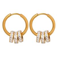 Titanium stål øreringe, forgyldt, mode smykker & for kvinde & med rhinestone, flere farver til valg, 21x18mm, Solgt af par