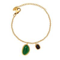 Fashion Jewelry Anklet, Titanium Steel, with Agate, with 1.97inch extender chain, 18K gold plated, for woman, golden, Length:Approx 7.87 Inch, Sold By PC
