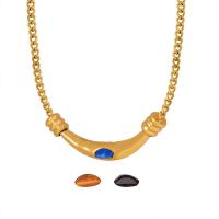 Titanium Steel Necklace, with Gemstone, with 1.97inch extender chain, 18K gold plated, fashion jewelry & different materials for choice & for woman, golden, Length:Approx 15.75 Inch, Sold By PC