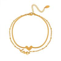 Fashion Jewelry Anklet, Titanium Steel, with 1.97inch extender chain, Heart, plated, Double Layer & for woman, golden, Length:Approx 8.27 Inch, Approx 8.66 Inch, Sold By PC