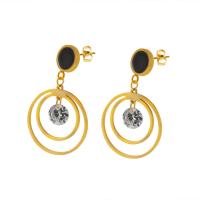 Stainless Steel Drop Earring, 304 Stainless Steel, 18K gold plated, fashion jewelry & for woman & with rhinestone, golden, 24*24mm,10mm, Sold By Pair