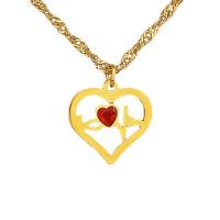 Titanium Steel Necklace with 1.97inch extender chain Heart Vacuum Ion Plating fashion jewelry & for woman & with rhinestone Length Approx 15.75 Inch Sold By PC