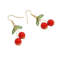 Zinc Alloy Drop Earrings with Plastic Cherry gold color plated fashion jewelry & for woman red Sold By Pair