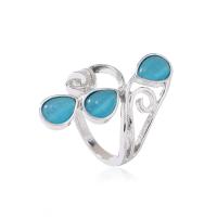 Tibetan Style Finger Ring, with turquoise, silver color plated, fashion jewelry & for woman, blue, 34mm, Inner Diameter:Approx 19mmmm, Sold By PC