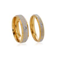 Anéis Couple dedo, Aço inoxidável 304, cromado de cor dourada, joias de moda & unissex & com strass, prateado, Diametro interno:Aprox 18mmmm, vendido por Defina