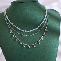 Multi Layer Necklace, Tibetan Style, with Crystal, silver color plated, three layers & fashion jewelry & for woman, Length:Approx 40 cm, Approx 43 cm, Approx 47 cm, Sold By PC