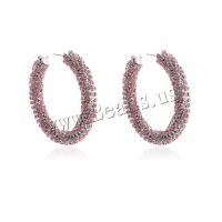Brinco de liga de zinco, cromado de cor prateada, joias de moda & para mulher & com strass, rosa, 60x60mm, vendido por par